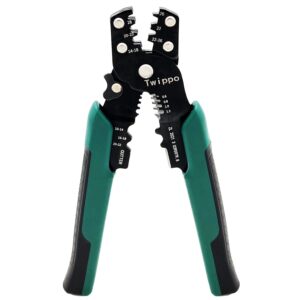 twippo crimping tool, wire crimper tool with stripper cutter, crimping pliers for open barrel terminals and heat shrink connectors, crimping for 26-10 awg, stripping for 22-16 awg