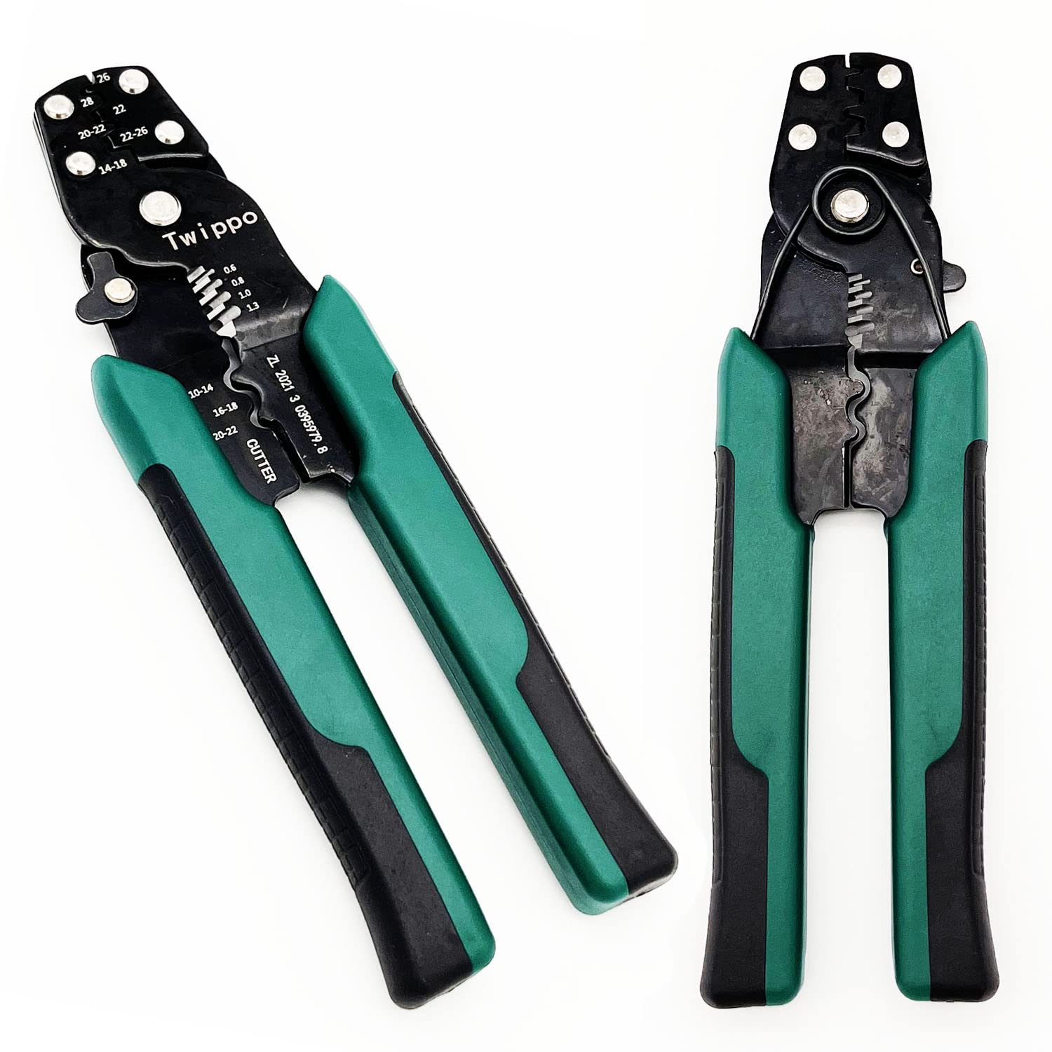 Twippo Crimping Tool, Wire Crimper Tool with Stripper Cutter, Crimping Pliers for Open Barrel Terminals and Heat Shrink Connectors, Crimping for 26-10 AWG, Stripping for 22-16 AWG