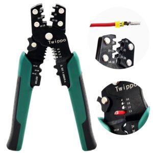 Twippo Crimping Tool, Wire Crimper Tool with Stripper Cutter, Crimping Pliers for Open Barrel Terminals and Heat Shrink Connectors, Crimping for 26-10 AWG, Stripping for 22-16 AWG