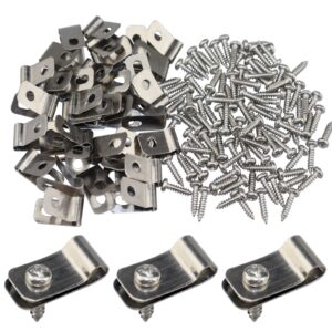 wire fence clips 100 pcs fence wire clamps stainless steel fencing mounting clips with 100 pcs stainless steel screws for 12-16 gauge welded wire to wood, metal or vinyl fence (100 pcs)