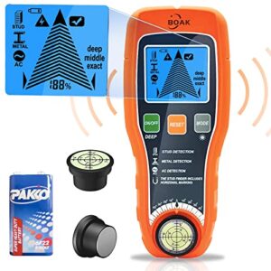 boak stud finder wall scanner with percentage and intensity display, 6 in 1 metal detector and electric wire detector