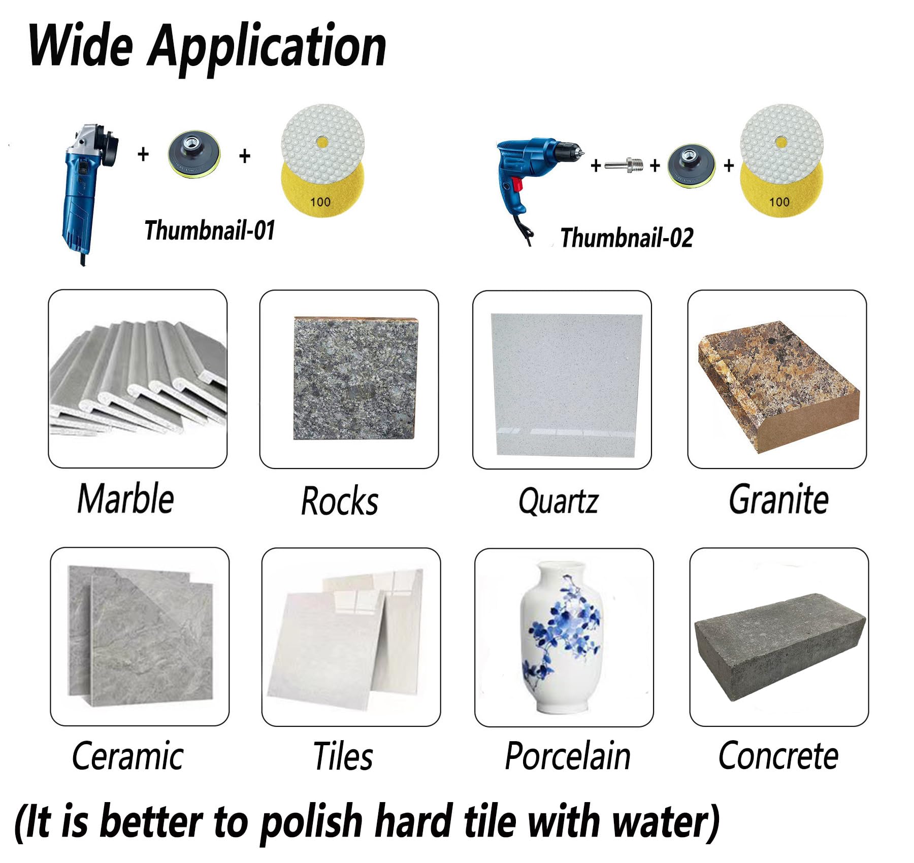 16 Packs Dry Diamond Polishing Pads Grit 400, 4 Inch Dry/Wet Granite Sanding Pad for Bufffing Marble Quartz Concrete Stone Tiles Used for Grinder Polisher Drill