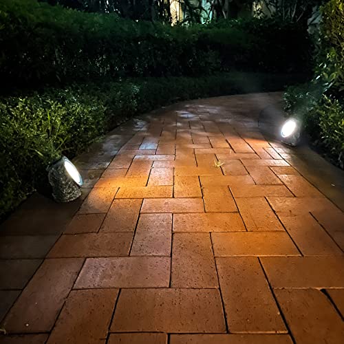 EiGreen Solar Landscape Lights, Garden Rock Lights Outdoor,2 Pack 10 LED Waterproof Outdoor Landscape Lights Rock with Ground Plug,Garden Outdoor Decoration (Warm White, 2pack)