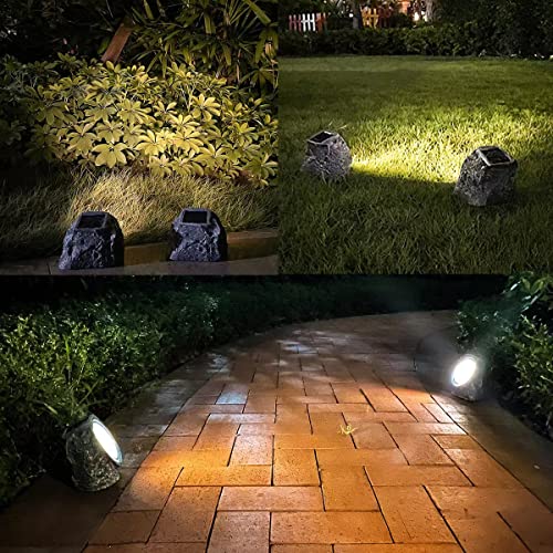 EiGreen Solar Landscape Lights, Garden Rock Lights Outdoor,2 Pack 10 LED Waterproof Outdoor Landscape Lights Rock with Ground Plug,Garden Outdoor Decoration (Warm White, 2pack)