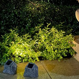 EiGreen Solar Landscape Lights, Garden Rock Lights Outdoor,2 Pack 10 LED Waterproof Outdoor Landscape Lights Rock with Ground Plug,Garden Outdoor Decoration (Warm White, 2pack)