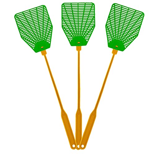 OFXDD Rubber Fly Swatter, Long Fly Swatter Pack, Fly Swatter Heavy Duty, Triangular, Random Color (3 Pack)