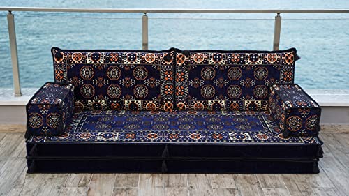 Navy Blue Arabic Sofa Floor Seating Set, Sofa Bed, Pallet Sofa, Floor Cushions, Sectional Sofa, Arabic Majilis, Ottoman Couch, Arabic Jalsa (8'' Thickness Sofa)