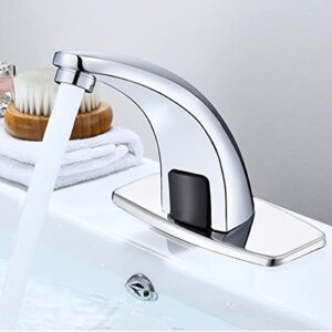 Awlstar Single Hole Touchless Bathroom Sink Faucet Hands Free Kitchen Faucet Polished Chrome DC-Powered, 6*6 inches, Silver