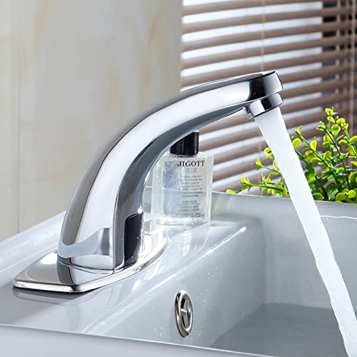 Awlstar Single Hole Touchless Bathroom Sink Faucet Hands Free Kitchen Faucet Polished Chrome DC-Powered, 6*6 inches, Silver