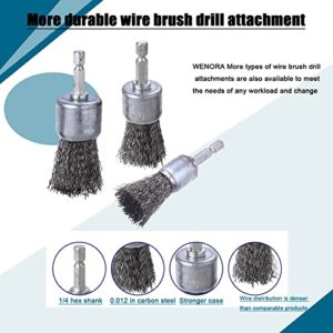 WENORA 9 Pcs Wire Brush Wheel for Drill, Wire Brush for Drill 1-Inch Crimped End Wire Brushes 1/4" Hex Shank for Paint-Surface and Small Spaces