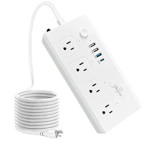 jinvoo power strip surge protector 1 type-c 1 quick charges 40w usb c 3 usb 4 ac outlets 5ft extension cord flat plug for home office hotel