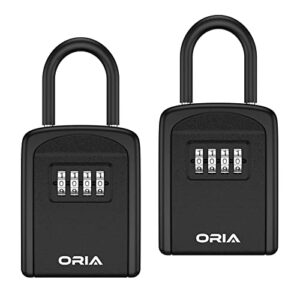 key lock box for outside,【2 pack】weatherproof 4 digit combination key storage lock box, 5 keys capacity lockbox with removable shackle for indoor outdoor, small size 3.66in