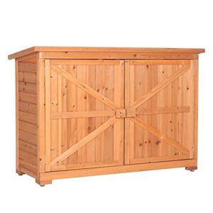 frithjill 34.6 inch tall outdoor fir wooden storage shed, tool organizer cabinet with double doors