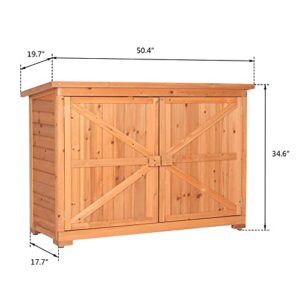 FRITHJILL 34.6 Inch Tall Outdoor Fir Wooden Storage Shed, Tool Organizer Cabinet with Double Doors