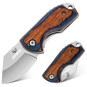 dispatch mini folding small pocket knife, stainless steel sanding blade and steelhead edc tactical tools with colorful wooden handle, everyday carry, unique small gift for father-mother men women