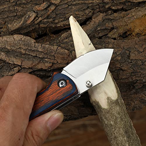 Dispatch Mini Folding Small Pocket Knife, Stainless Steel Sanding Blade and Steelhead EDC Tactical Tools with Colorful Wooden Handle, Everyday Carry, Unique Small Gift for Father-Mother Men Women