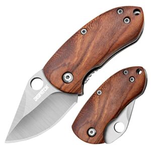 dispatch mini folding small pocket knife, stainless steel sanding blade and steelhead edc tactical tools with wooden handle, everyday carry, unique small gift for father-mother men women