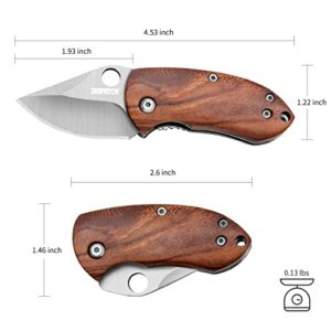 Dispatch Mini Folding Small Pocket Knife, Stainless Steel Sanding Blade and Steelhead EDC Tactical Tools with Wooden Handle, Everyday Carry, Unique Small Gift for Father-Mother Men Women