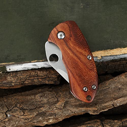 Dispatch Mini Folding Small Pocket Knife, Stainless Steel Sanding Blade and Steelhead EDC Tactical Tools with Wooden Handle, Everyday Carry, Unique Small Gift for Father-Mother Men Women