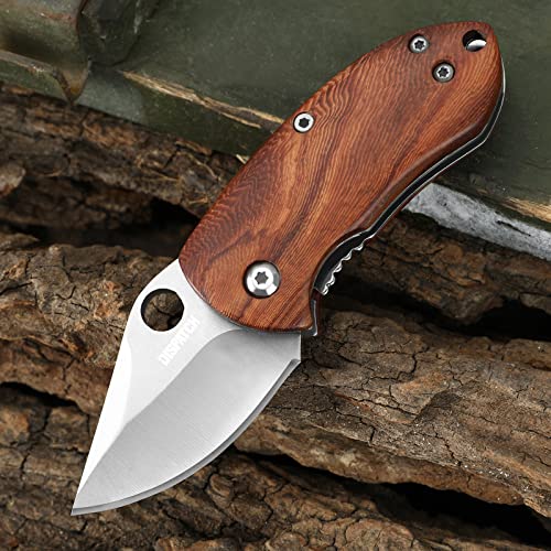 Dispatch Mini Folding Small Pocket Knife, Stainless Steel Sanding Blade and Steelhead EDC Tactical Tools with Wooden Handle, Everyday Carry, Unique Small Gift for Father-Mother Men Women