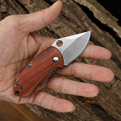 Dispatch Mini Folding Small Pocket Knife, Stainless Steel Sanding Blade and Steelhead EDC Tactical Tools with Wooden Handle, Everyday Carry, Unique Small Gift for Father-Mother Men Women