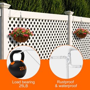 LiteViso Vinyl Fence Hooks, 4 Pack 5 x 10 Inches Over Fence Hanger Durable White Patio Hangers Powder Coated Steel Fence Hanger for Hanging Plants Bird Feeders,Lights,Hanging Basket,Pool Tools