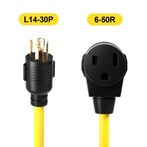 PLIS Nema L14-30P to 6-50R Heavy Duty Generator Locking Cord,Welder Adapter,10AWG*3C Generator Plug,30Amp,250V,yellow,1.5FT