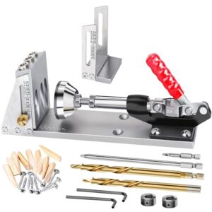 Pocket Hole Jig Kit, Professional Woodworking Dowel Jig Kit, Upgraded All-Metal Pocket Screw Jig for Carpentry Joinery Men