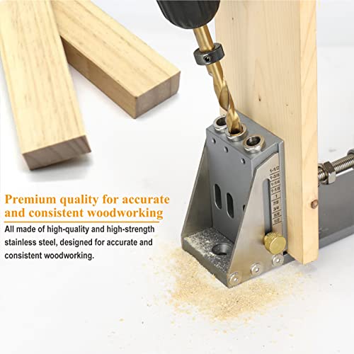 Pocket Hole Jig Kit, Professional Woodworking Dowel Jig Kit, Upgraded All-Metal Pocket Screw Jig for Carpentry Joinery Men