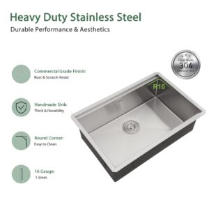 Couoko 27 inch Undermount Workstation Kitchen Sink 27x19 Stainless Steel 16 Gauge Undermount Sink Deep Single Bowl Handmade Under Counter workstation Sink Basin with Cutting Board