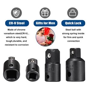 7 Pieces Set Impact Drill Socket Adapter, 1/4"3/8"1/2" Hex Shank Adapter Reducer with Extension Set Impact Driver Conversions, Active Rust Protection By Black-Phosphate Coating Treatment