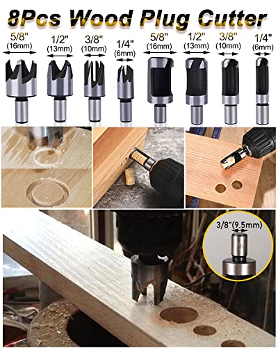 Rocaris 32 Pack Woodworking Chamfer Drilling Tools, Including Countersink Drill Bits, L-Wrench, Wood Plug Cutter, Step Bit, Center Punch, Cutting Twist Bits