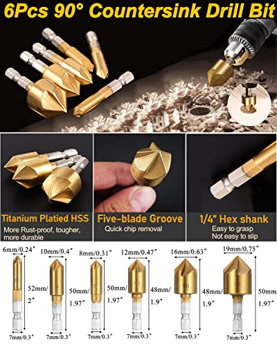 Rocaris 32 Pack Woodworking Chamfer Drilling Tools, Including Countersink Drill Bits, L-Wrench, Wood Plug Cutter, Step Bit, Center Punch, Cutting Twist Bits