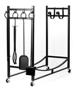 kag one firewood storage rack with kindling holder, black, metal, 33.4"l x 13"w x 32.9"h, 200 lbs weight capacity