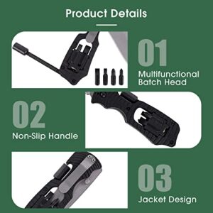 Folding Pocket Knife Multifunction Pocketknife with Clip,3.4-Inch 8Cr13MoV Stainless Steel Blade, Filled Nylon Handle, 1/4-Inch Hex Drive, 2 Flathead Bits and 2 Crosshead Bits for Outdoor, Camping, Hunting Men's Gift