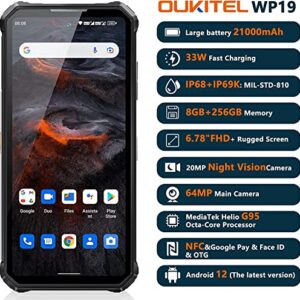 OUKITEL WP19 [21000mAh Battery] Rugged Smartphone Unlocked, 64MP Camera Night Vision Mobile Phones 8GB+256GB IP68 Waterproof Cellphone, Android 12 Cell Phone, 6.78" HD+ Dual SIM 4G Smartphones OTG/NFC