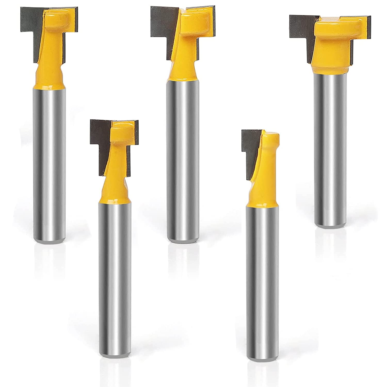 TOOLDO Keyhole Router Bit Set- 1/4 Inch Shank Router bits，5 pcs Router Bit Set 5/16&3/8 & 1/2 &5/8 &7/16 Inch Blade Diameter