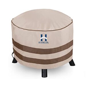 hamler fire pit cover round, heavy duty fire pit covers waterproof, fire table cover fits up to 28"d x 16"h, brown & beige