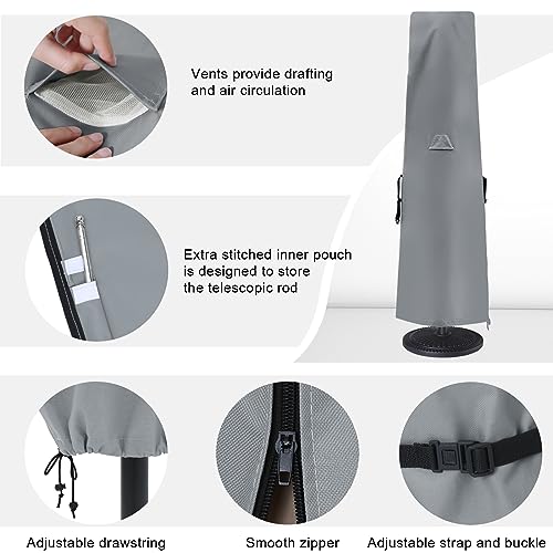 600D Patio Umbrella Parasol Cover Waterproof Outdoor Anti-UV Protective Cover with Zipper Fits Market Umbrella Up to 14 Feet,Grey