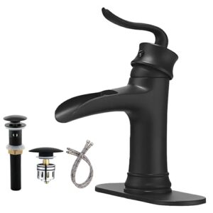 matte black bathroom sink faucet single hole waterfall one handle for vanity with brass pop up drain by yodel faucet