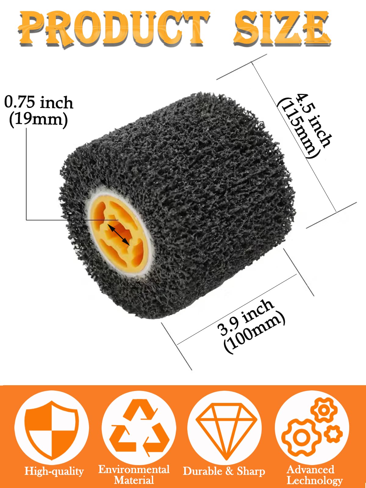 SHITIME 4.5" x 4" Abrasive Drawing Wheel Surface Conditioning Tool, 40 Grit Abrasive Drum for Metal Polishing Paint, Rust, Oxidation - 3/4" Quad Keyway for Hand held Polishing Machine