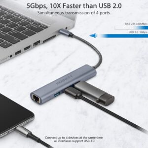 USB to Ethernet Adapter, 4-in-1 Portable Data Hub USB Splitter USB 3.0 Expander with RJ45 Gigabit Ethernet LAN Network Adapter Support Windows 10,8.1,Mac OS, Surface Pro,Linux,Chromebook and More