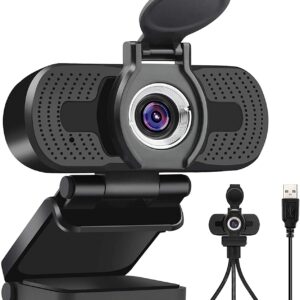 Necesa Webcam HD 1080P, Webcam with Microphone and Privacy Cover, Streaming Computer or Desktop Laptop USB Web Camera with 110 Big Black