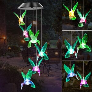 wenana green hummingbird solar wind chimes color changing lights outdoor, best gifts for mom grandma women wife aunt daughter sister, unique mobile wind chime, gardening yard decorations