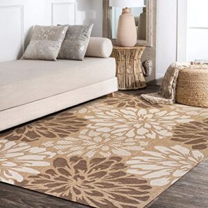 JONATHAN Y SMB110I-3 Zinnia Modern Floral Textured Weave Indoor Outdoor Area-Rug, Bohemian Coastal Mediterranean Easy-Cleaning,Bedroom,Kitchen,Backyard,Patio,Non Shedding, 3 X 5, Brown/Cream