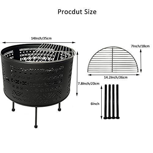 solotour Portable Camping Fire Pit with Grill,Wood Burning Outdoor Bonfire Fireplace |13.7x13.9 Inch with Carrying Bag