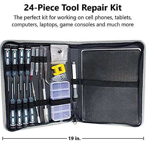 DURATOOL 24-Piece Electronics Computer Tool Kit, Magnetic Precision Screwdriver Set for Screen Repair and Cleaning Cell Phone iPhone Tablets PC Laptop