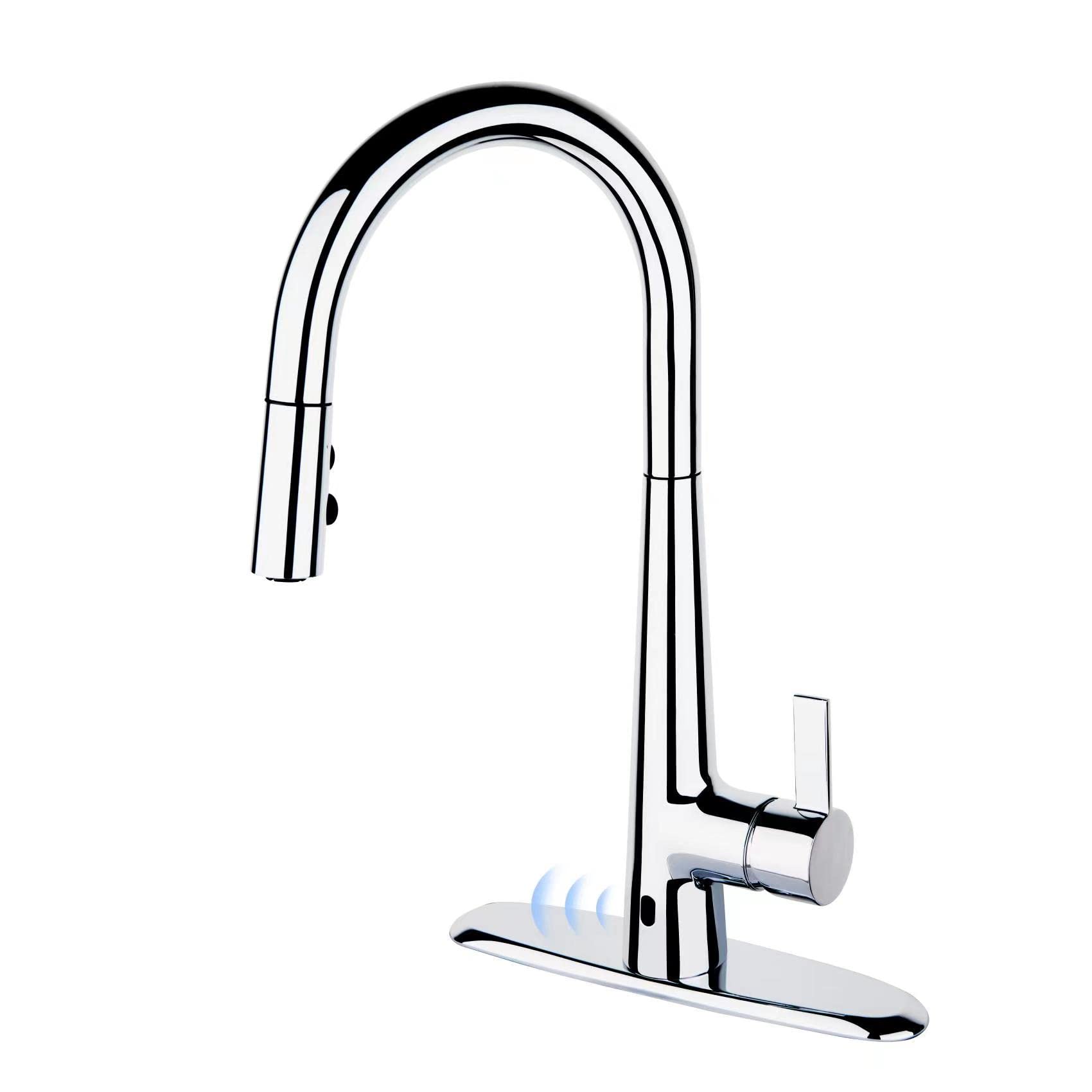 IMHOMII ‎E8305xxxxx Touchless Kitchen Faucet with Pull Down Sprayer, Motion Sensor Activated Smart Kitchen Sink Faucets,Hands Free Brass Kitchen Taps 360 Degree Swivel High Spout, Chrome