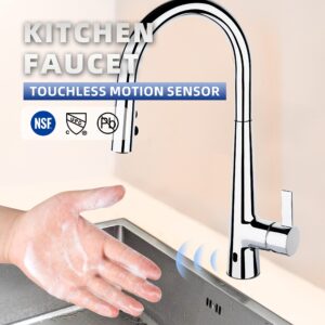 IMHOMII ‎E8305xxxxx Touchless Kitchen Faucet with Pull Down Sprayer, Motion Sensor Activated Smart Kitchen Sink Faucets,Hands Free Brass Kitchen Taps 360 Degree Swivel High Spout, Chrome