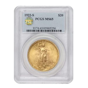 1922 s american gold saint gaudens double eagle ms-65 pq approved by mint state gold $20 ms65 pcgs